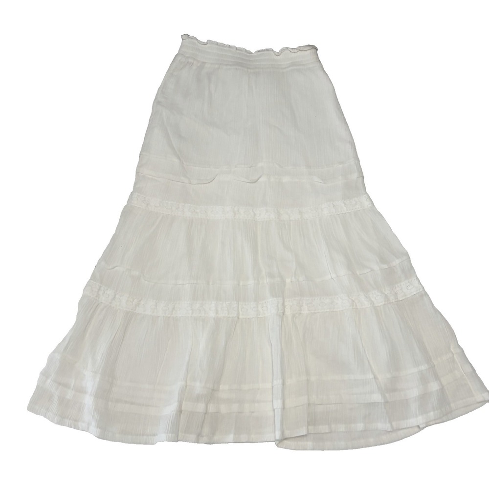 Tiered Cottagecore 100% Cotton Maxi Skirt Girls M Coastal Beach Vacation Capsule